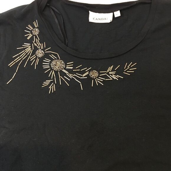 Canda C&A Black Ladies Tee Gold Silver Embellishment Cotton - Picture 3 of 5